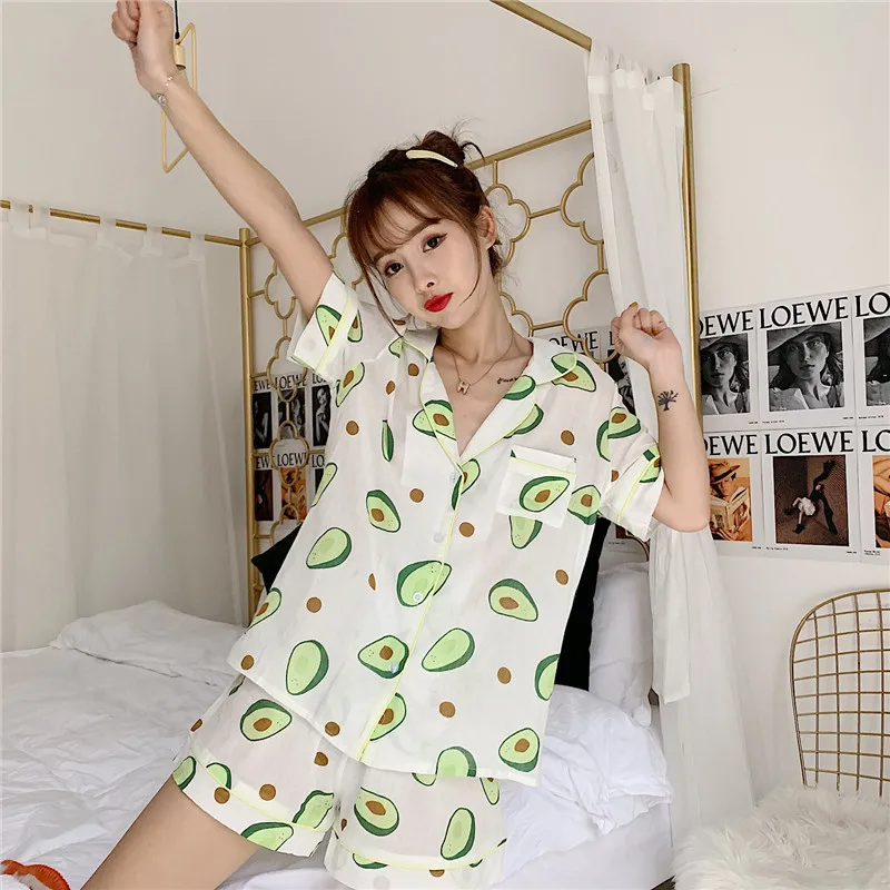 Pajamas Korean-style Fresh Avocado Green Short Sleeve Students Short-sleeve Pajamas 
Pajamas Korean-style Fresh Avocado Green Short Sleeve Students Short-sleeve Pajamas