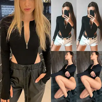 2020 Brand New Women's Zipper V Neck Long Sleeve Slim Bodysuit Stretch Leotard Tops Romper Jumpsuit Club Party Wear
2020 Brand New Women's Zipper V Neck Long Sleeve Slim Bodysuit Stretch Leotard Tops Romper Jumpsuit Club Party Wear