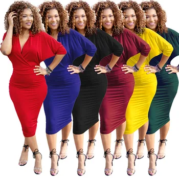 Summer Women's Dresses V-neck Classic Solid Color Bat Sleeve Bag Hips Slim Dress Professional Wear Mid-calf Length Plus Size
Summer Women's Dresses V-neck Classic Solid Color Bat Sleeve Bag Hips Slim Dress Professional Wear Mid-calf Length Plus Size