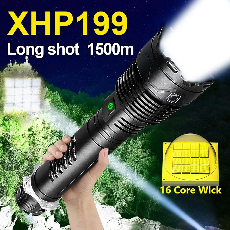 NEW XHP199 16 Core Wick Super Powerful Led Flashlight 18650 Outdoor Torch Light XHP90.2 Waterproof IPX8 Rechargeable Flash Light
NEW XHP199 16 Core Wick Super Powerful Led Flashlight 18650 Outdoor Torch Light XHP90.2 Waterproof IPX8 Rechargeable Flash Light