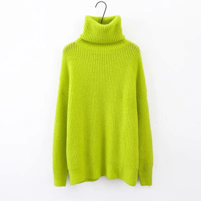 Fall 2019 Solid Long Thick Sweater Women Pullover Fluorescent Turtleneck Loose Neon Knitted Oversized | Женская одежда