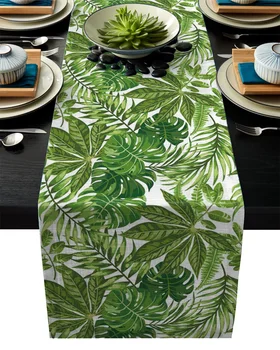 

Tropical Green Leaf Plant Modern Table Runners Cloth Holidays Party Wedding Decoration Table Runner Dining Table Cover