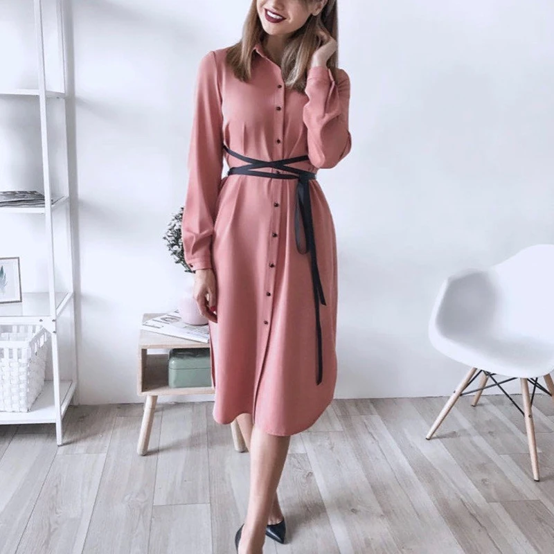 Women Vintage Front Button Sashes A-line Dress Long Sleeve Turn Down Collar Solid Elegant Office Lady Dress 2019 Autumn Dress
Women Vintage Front Button Sashes A-line Dress Long Sleeve Turn Down Collar Solid Elegant Office Lady Dress 2019 Autumn Dress