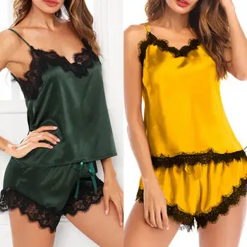 2Pcs Summer Sexy Pajama Sets Women Solid Color Spaghetti Strap V Neck Vest Shorts Strappy Lace Trim Pajamas Set Female Sleepwear
2Pcs Summer Sexy Pajama Sets Women Solid Color Spaghetti Strap V Neck Vest Shorts Strappy Lace Trim Pajamas Set Female Sleepwear