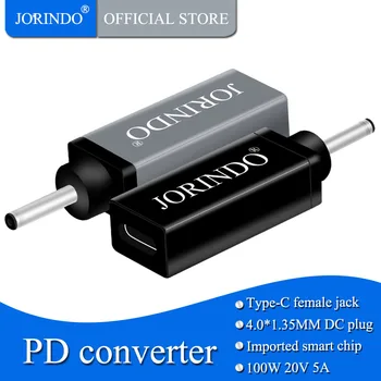 JORINDO Type-C jack to DC4.0*1.35MM Fast charging converter for notebook power supply,PD100w power converter,5A
JORINDO Type-C jack to DC4.0*1.35MM Fast charging converter for notebook power supply,PD100w power converter,5A