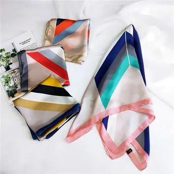 Women 3 Color Patchwork Line Silk Scarf Square Neck Shawls Foulard Lady Pashmina Solid Geometric Bandana Hair Band Kerchief 
Women 3 Color Patchwork Line Silk Scarf Square Neck Shawls Foulard Lady Pashmina Solid Geometric Bandana Hair Band Kerchief