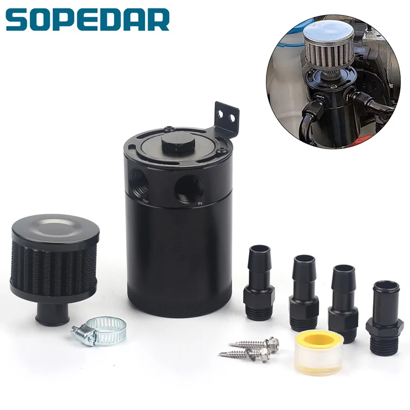 SOPEDAR bronze filter Aluminum 3-port Oil Catch Can Reservoir Tank With extra Filter Universal
SOPEDAR bronze filter Aluminum 3-port Oil Catch Can Reservoir Tank With extra Filter Universal