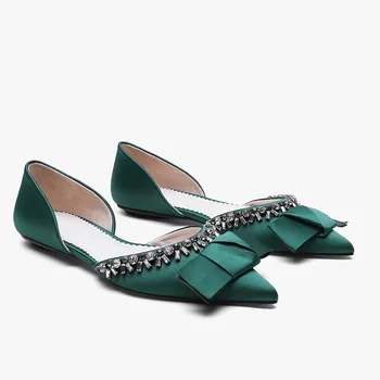 2020 New Spring Summer Sandals Women's Rhinestone Pointed Toe Satin Dark Green Fashion Flat Bow women's shoes Steinmeier 
2020 New Spring Summer Sandals Women's Rhinestone Pointed Toe Satin Dark Green Fashion Flat Bow women's shoes Steinmeier