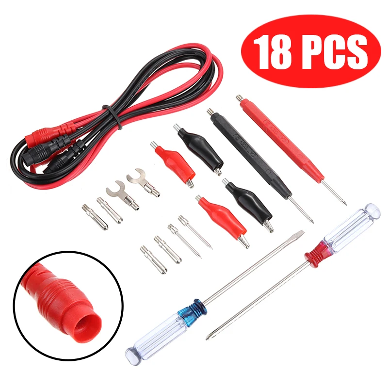 18pcs Multimeter Test Lead Kit Multifunction Combination Wire Screwdriver Multimeter Electronic Tool Probe Test Lead Cable Clips
18pcs Multimeter Test Lead Kit Multifunction Combination Wire Screwdriver Multimeter Electronic Tool Probe Test Lead Cable Clips
