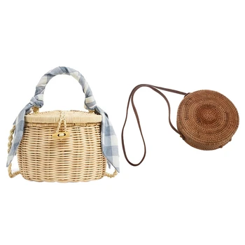 1 Pcs Round Rattan Bags Handbags Summer Vintage Straw Bag & 1 Pcs Bucket Handbag Scarves Straw Beach Tote Bag
1 Pcs Round Rattan Bags Handbags Summer Vintage Straw Bag & 1 Pcs Bucket Handbag Scarves Straw Beach Tote Bag
