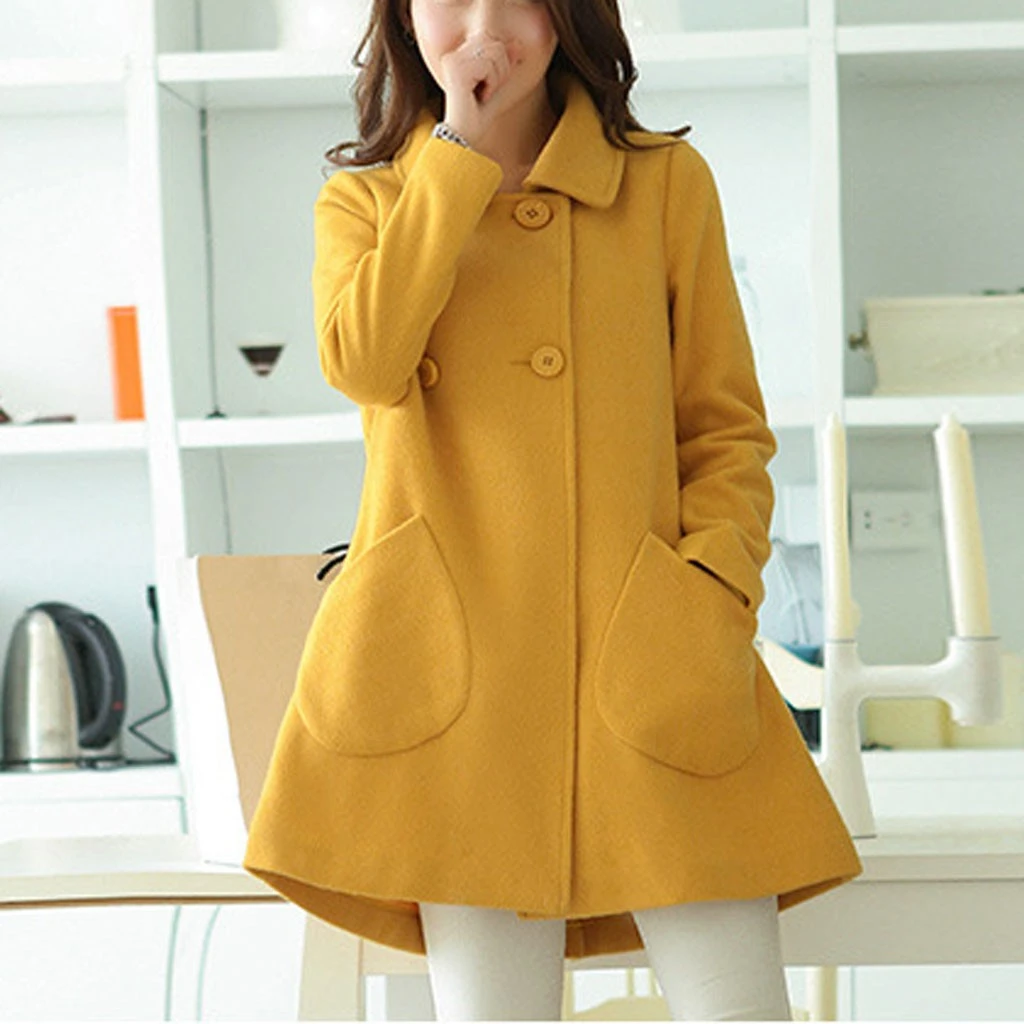 CHAMSGEND New Petite Wool Coat Female Autumn Winter Woolen Coat 2019 Ladies Long Cloak Waisted Overcoat Plus Size 1004