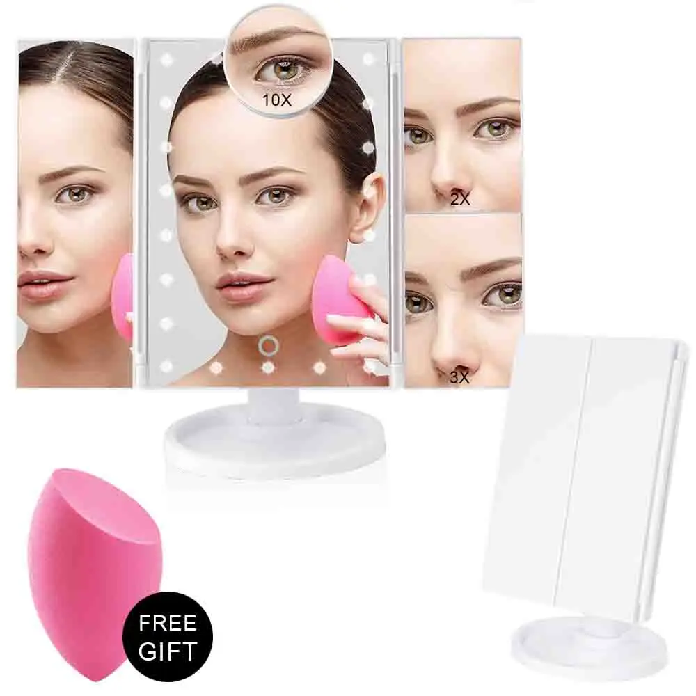 Touch Screen 22 LED Light Vanity Makeup Mirror With Magnifying 1X/2X/3X/10X Flexible Mirror Cosmetic 3 Folding Adjustable Supply
Touch Screen 22 LED Light Vanity Makeup Mirror With Magnifying 1X/2X/3X/10X Flexible Mirror Cosmetic 3 Folding Adjustable Supply
