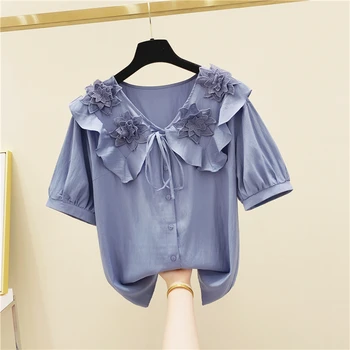 Lace-up Doll Collar Three-Dimensional Flowers Short-Sleeve Shirt Female 2020 Summer Top Focus Blouse Blusas Mujer De Moda 2020
Lace-up Doll Collar Three-Dimensional Flowers Short-Sleeve Shirt Female 2020 Summer Top Focus Blouse Blusas Mujer De Moda 2020