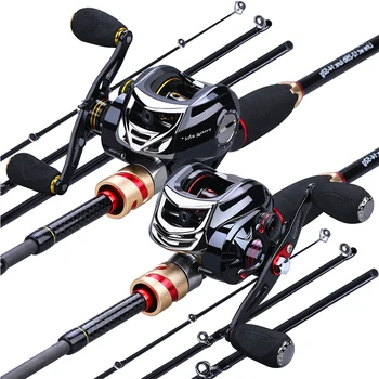 Sougayilang 4 Sections Fishing Rod 1.8m 2.1m Carbon Casting Rod and Baitcasting Reel Combo Lure Rod Fishing Tackle Set Kit Pesca