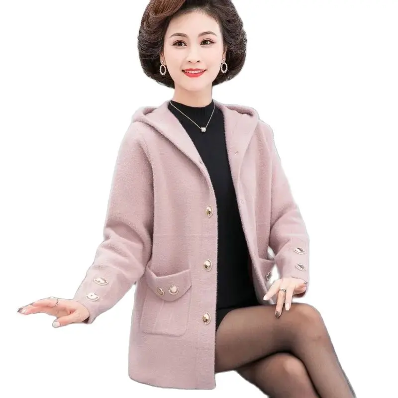 

Hot New 202 Imitate Mink Fleece Woolen Women Coats Add Velvet Winter Ladies Jacket Middle-Aged Elderly Mothers Warm Tops