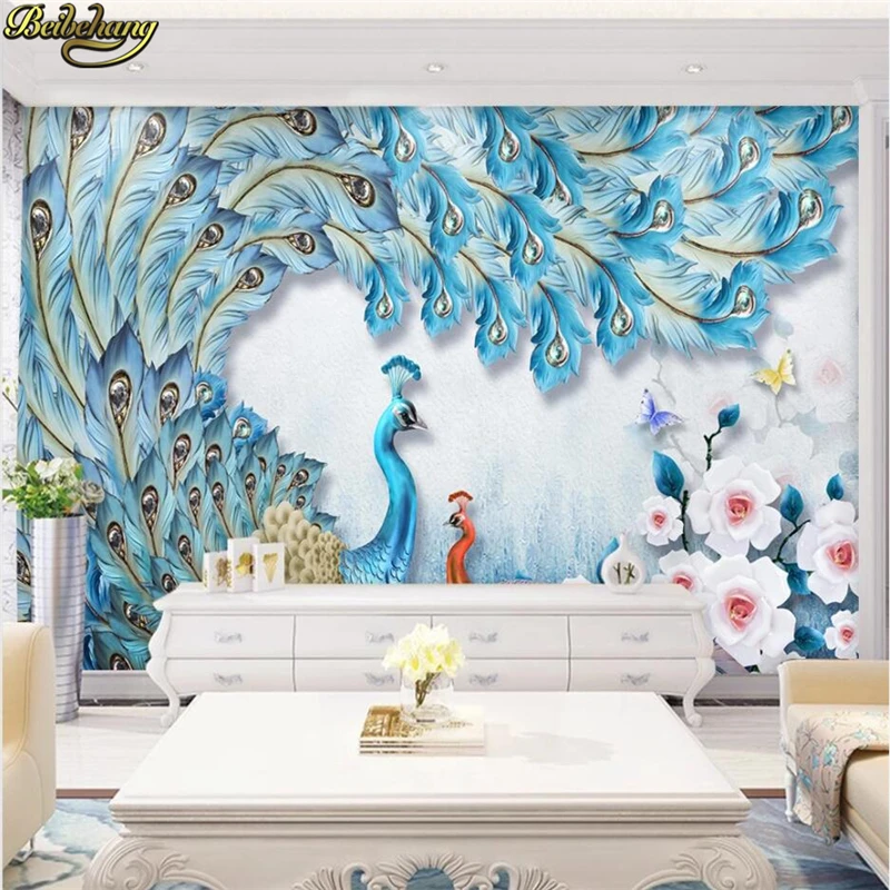 

beibehang 3d wallpaper Custom wallpaper mural three-dimensional relief 3D peacock love flowers open rich wall papel de parede