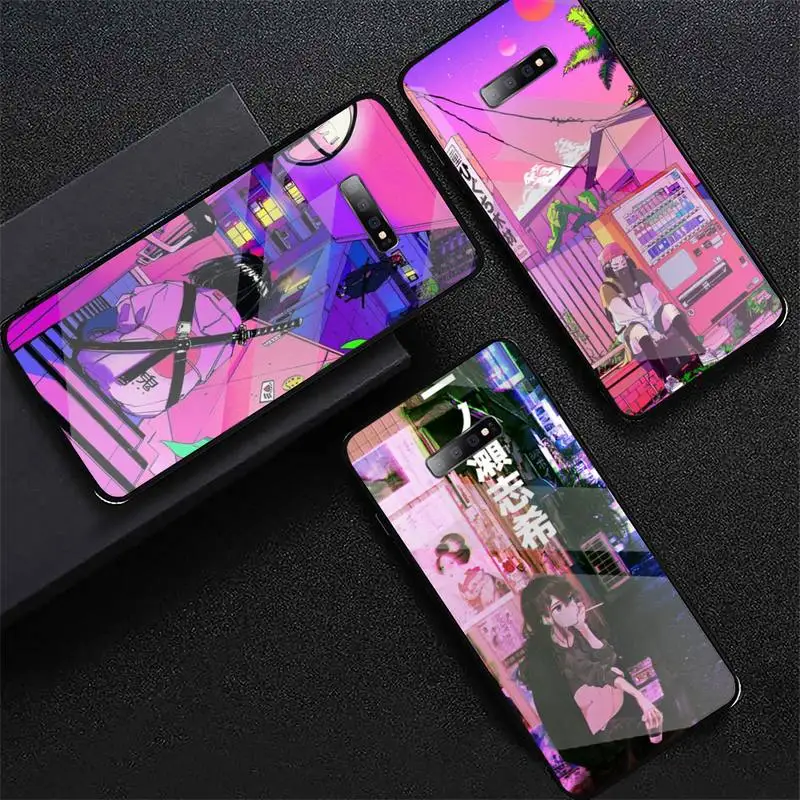 Чехол для телефона Vaporwave Glitch из закаленного стекла Samsung S6 S7 edge S8 S9 S10 e plus note8 9 10 pro |