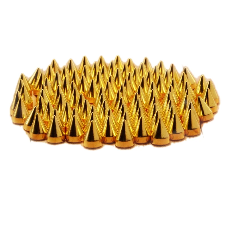 9.5mm 100pcs Screw back Gold Cone Spikes Studs Leather craft DIY Punk Spots Bullet | Строительство и ремонт