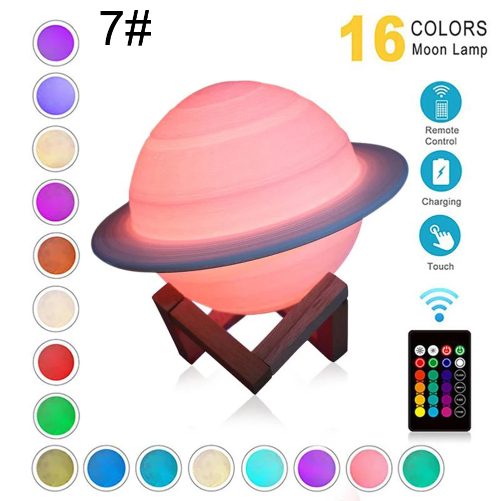 Rechargeable 3D Print Saturn Lamp Like Moon Night Light with 16 Colors Remote Control Creative Sleep Light For Home Decor
Rechargeable 3D Print Saturn Lamp Like Moon Night Light with 16 Colors Remote Control Creative Sleep Light For Home Decor