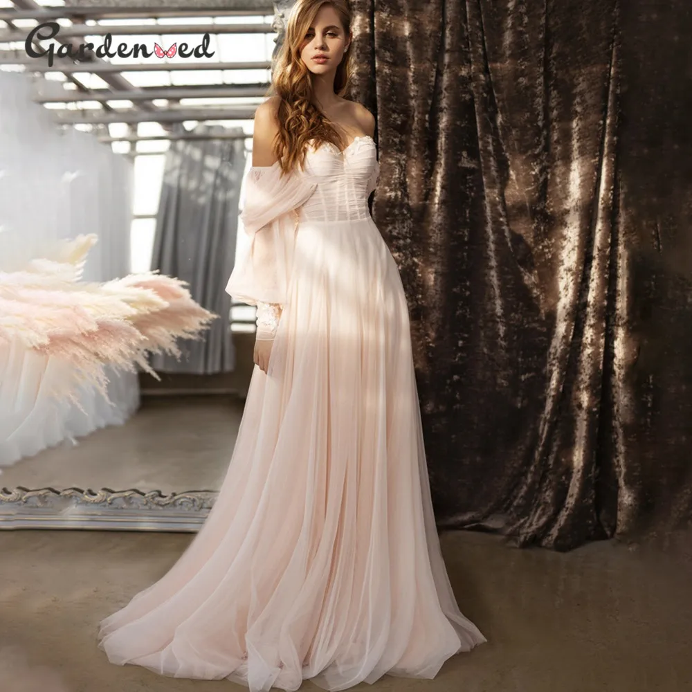 Romantic appliques ruched robes for bride 2020 Semi-sweetheart lantern sleeves gowns Sweet light pink boho dress
Romantic appliques ruched robes for bride 2020 Semi-sweetheart lantern sleeves gowns Sweet light pink boho dress
