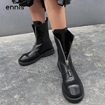 ENNIS Designer Front Zipper Boots Low Square Heel Ankle Boots Genuine Leather Women Short Boots Black Beige Winter Shoes A0108
ENNIS Designer Front Zipper Boots Low Square Heel Ankle Boots Genuine Leather Women Short Boots Black Beige Winter Shoes A0108