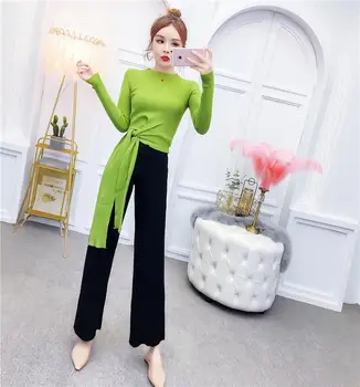 Women Long Sleeve Sweater & Black Trousers Suits Side Bind Core-Spun Yarn Long Sleeve Knit Straight Wide-Legged Pants 2 Pcs
Women Long Sleeve Sweater & Black Trousers Suits Side Bind Core-Spun Yarn Long Sleeve Knit Straight Wide-Legged Pants 2 Pcs