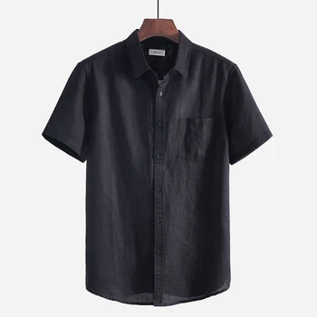 Summer Cotton Linen Short Sleeve Shirts Men Casual Fashion Black Single Pocket Classic Turn-down Collar Man Tops Y2470
Summer Cotton Linen Short Sleeve Shirts Men Casual Fashion Black Single Pocket Classic Turn-down Collar Man Tops Y2470