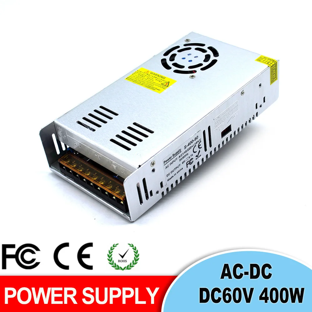 Одиночный выход DC60V 6.7A 400W импульсный источник питания AC к DC 60V SMPS для 3D печати