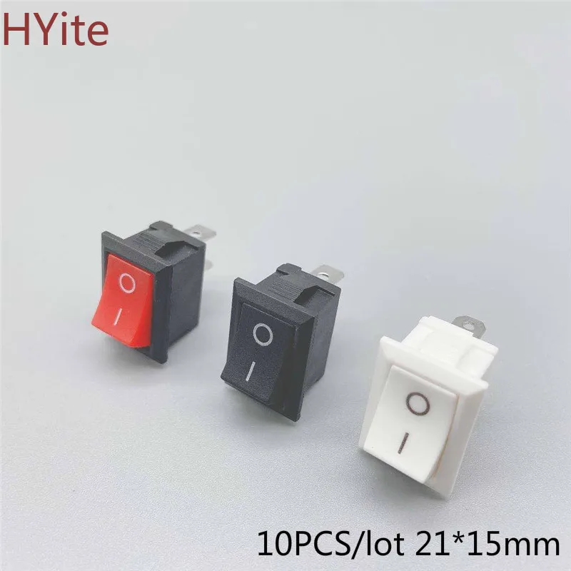 

10PCS Black/Red/White Push Button Mini Switch 6A-10A 250V KCD1-101 2Pin Snap-in On/Off Rocker Switch 21*15MM