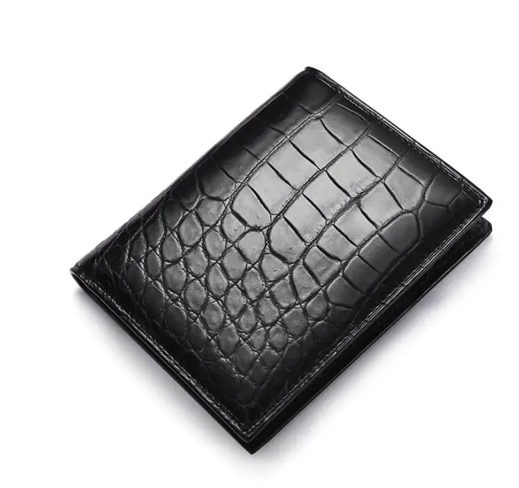 

Genuine crocodile skin wallet purse short bank money cash bank credit card holder case purse with cow skin lining brown color