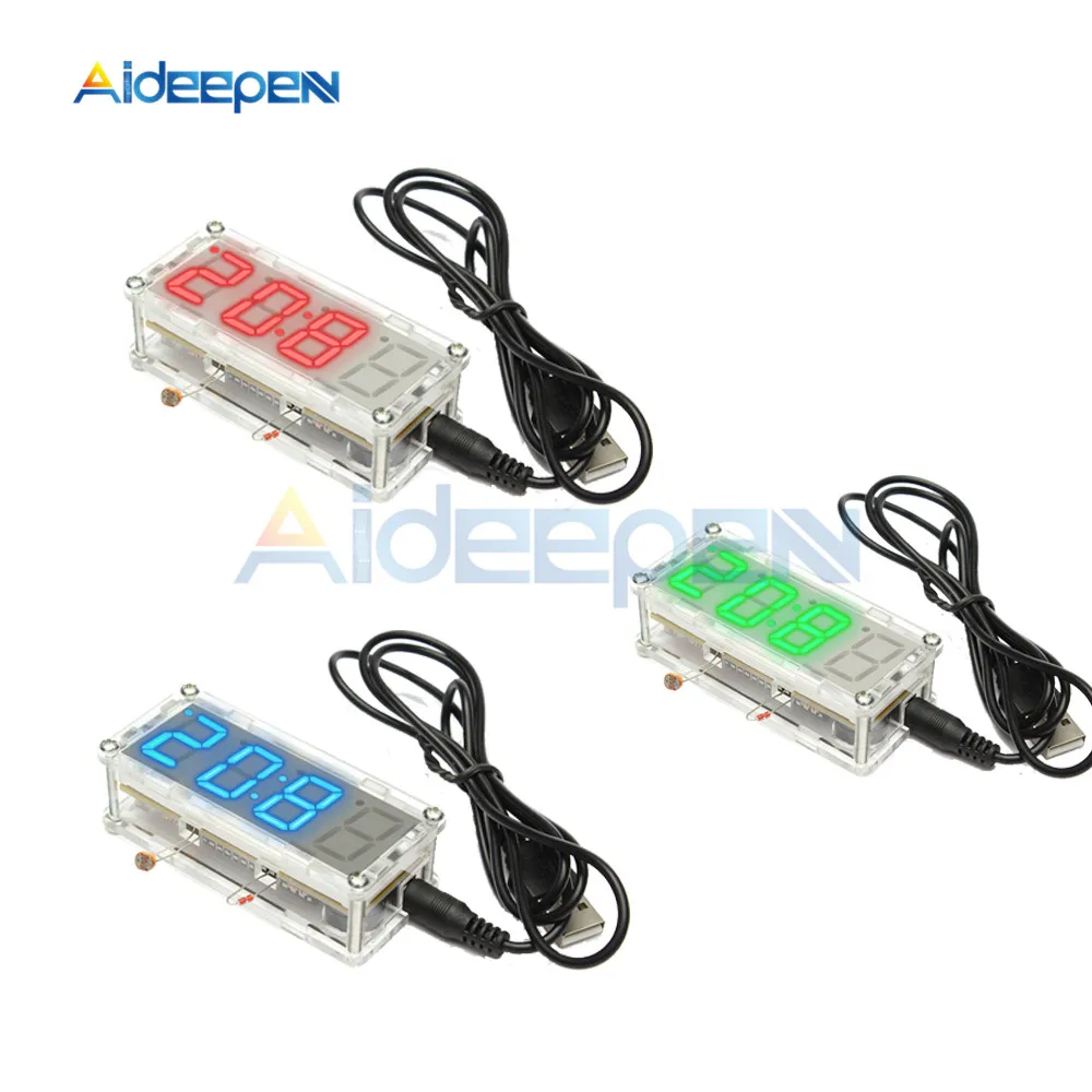 DIY Clock Electronic Kit Suite Microcontroller LED Digital Clock Time Thermometer Alarm Clock RED/BLUE/GREEN Display
DIY Clock Electronic Kit Suite Microcontroller LED Digital Clock Time Thermometer Alarm Clock RED/BLUE/GREEN Display