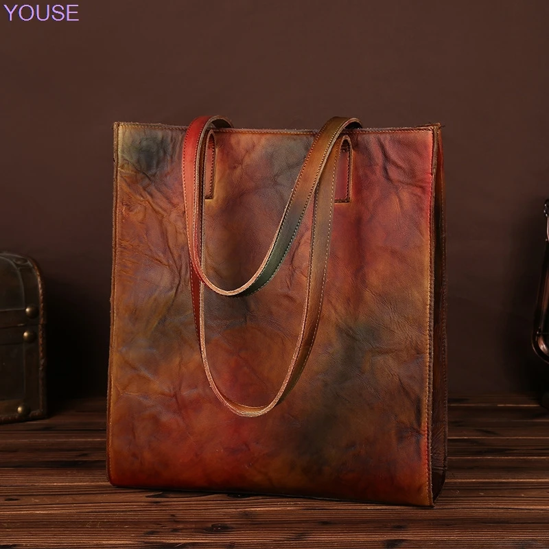 Retro women Leather Bags Handbag Large Capacity Entirely Handmade Rub Color Full-grain Leather Shopping Large Bag
Retro women Leather Bags Handbag Large Capacity Entirely Handmade Rub Color Full-grain Leather Shopping Large Bag