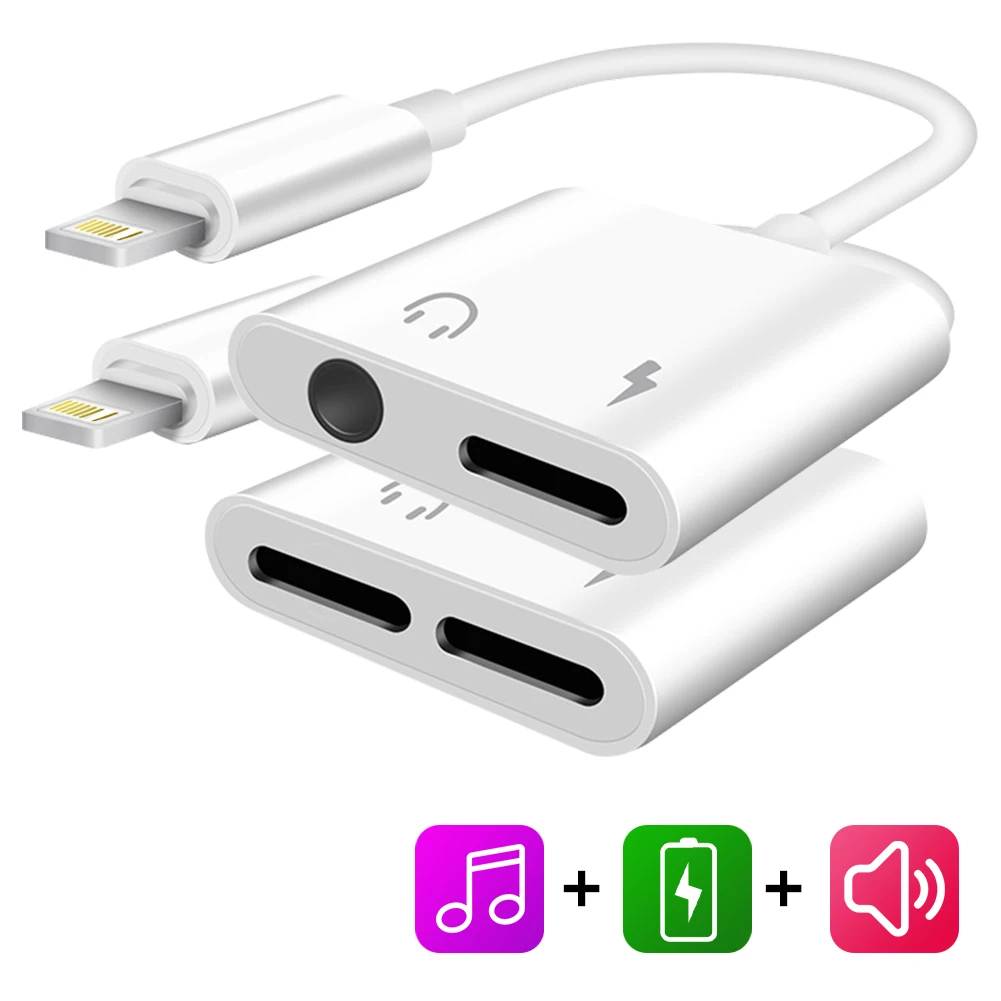 Фото 2 In 1 Adapter AUX Charging Lighting To 3.5mm Cable Splitter For Apple IPhone 11 12 XS MAX XR X 7 8 Plus Aux Splitte | Мобильные
