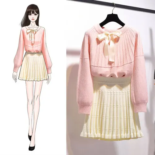 Oshangchaopin Women Sweet Small Fresh Style Sweater 2-Piece Set Bow Knitted Long Sleeve Pullovers+Pleated Mini Skirt Set Female
Oshangchaopin Women Sweet Small Fresh Style Sweater 2-Piece Set Bow Knitted Long Sleeve Pullovers+Pleated Mini Skirt Set Female