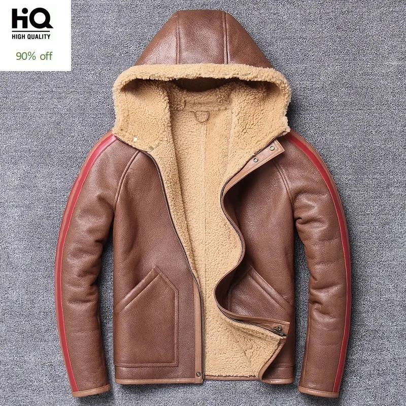 Luxury Mens Winter Sheepskin Genuine Leather Jacket Hoody Natural Wool Real Lamb Fur Lining Shearling Jacket Slim Fit Biker Coat
Luxury Mens Winter Sheepskin Genuine Leather Jacket Hoody Natural Wool Real Lamb Fur Lining Shearling Jacket Slim Fit Biker Coat
