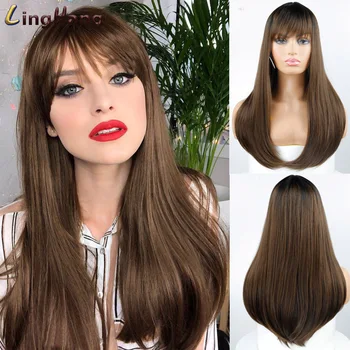 LINGHang 18" Long Synthetic Wig with Bangs Dark Root Ombre Color Natural Headline Heat Resistant Hair Wigs for Women
LINGHang 18" Long Synthetic Wig with Bangs Dark Root Ombre Color Natural Headline Heat Resistant Hair Wigs for Women