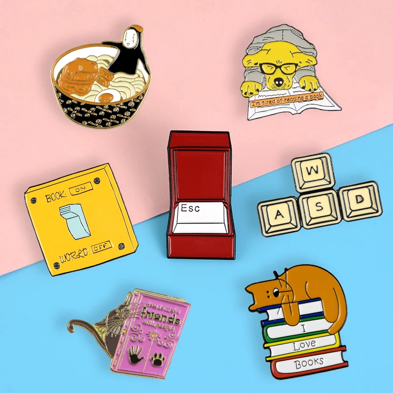Cute Cartoon Lapel Metal Pins Button No-face Man Book with Dog Cat Retro Switch Brooches Badges Pins Jewelry Gift For Friends
Cute Cartoon Lapel Metal Pins Button No-face Man Book with Dog Cat Retro Switch Brooches Badges Pins Jewelry Gift For Friends