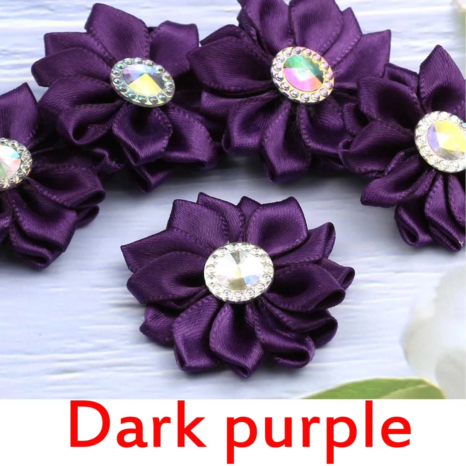 3 pieces White 1.5/" satin petal flower //DIY headband /& bows