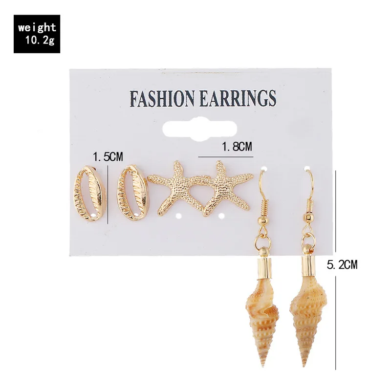 European and American cross-border fashion natural conch Earrings Bohemia Gold Starfish shell earrings earrings set
European and American cross-border fashion natural conch Earrings Bohemia Gold Starfish shell earrings earrings set