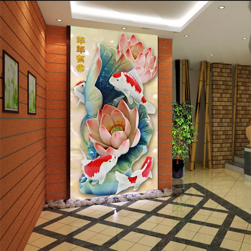mural wallpaper Customized3D medium-size Chinese pattern with lotus nine fish as vertical background the corridor screen
mural wallpaper Customized3D medium-size Chinese pattern with lotus nine fish as vertical background the corridor screen