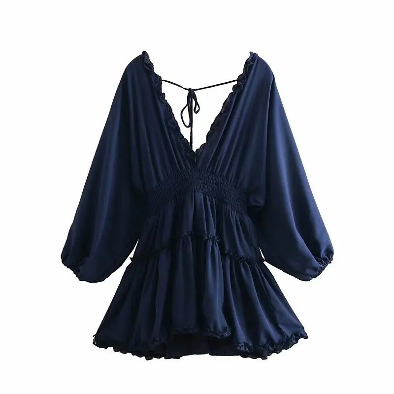 Western Style 2019 Spring New Style Design Big V-neck Exposed Back Frilled Bat Sleeve Dress WOMEN'S Dress
Western Style 2019 Spring New Style Design Big V-neck Exposed Back Frilled Bat Sleeve Dress WOMEN'S Dress