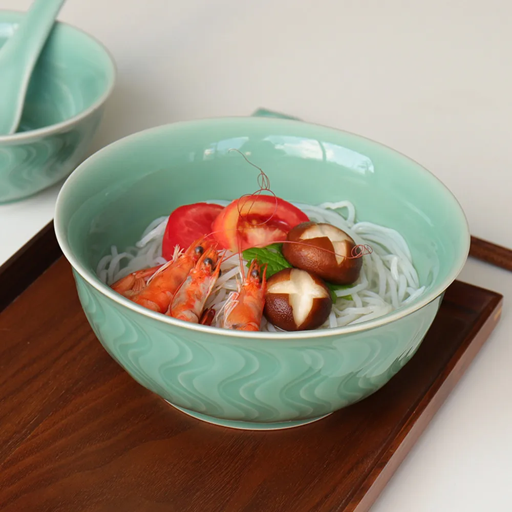 

Chinese Cereal Soup Bowl Microwave and Dishwasher Safe 6 Inch Porcelain Rice Bowl for Salad Noodles Tableware Ceramic Dinnerware