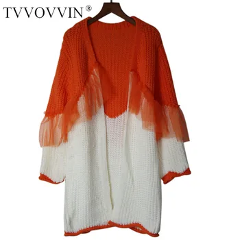 TVVOVVIN 2019 Autumn European Style Hit Color Will Edition Easy Knitting Sweater Cardigan Patchwork Gauze Loose Sweater ZX208 
TVVOVVIN 2019 Autumn European Style Hit Color Will Edition Easy Knitting Sweater Cardigan Patchwork Gauze Loose Sweater ZX208