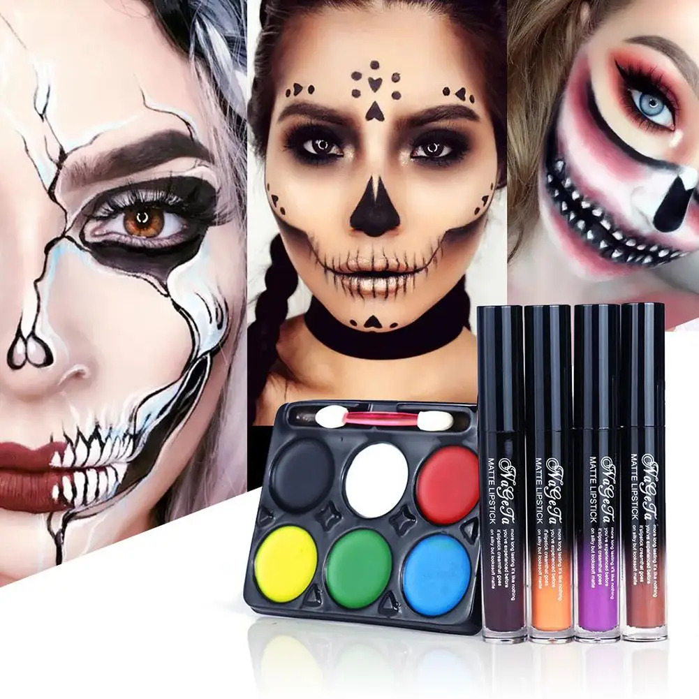 Фото Halloween Makeup Set Lip Gloss & Face Paint Lasting Non-stick Cup Glaze Kit | Красота и здоровье