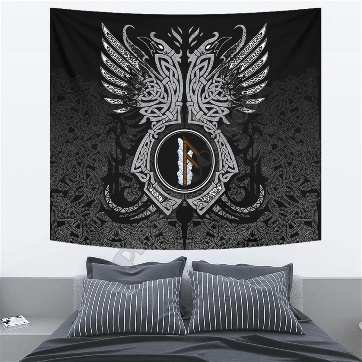 

Viking Style Tapestry Ansuz Rune Raven Tattoo 3D Print Wall Tapestry Rectangular Home Decor Wall Hanging Home Decoration