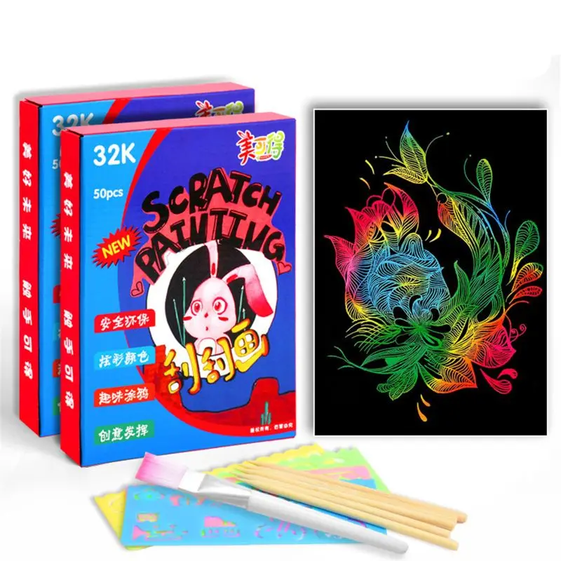 50pcs 18x 13cm Magic Color Rainbow Scratch Art Paper Card Set with Graffiti Stencil for Drawing Stick DIY Art Painting Toy Kids
50pcs 18x 13cm Magic Color Rainbow Scratch Art Paper Card Set with Graffiti Stencil for Drawing Stick DIY Art Painting Toy Kids