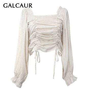 GALCAUR Korean Short T-shirt Women Square Collar Long Sleeve Large Size Lace Up Bowknot Ruched Tunic Slim Shirt Female New 2020
GALCAUR Korean Short T-shirt Women Square Collar Long Sleeve Large Size Lace Up Bowknot Ruched Tunic Slim Shirt Female New 2020
