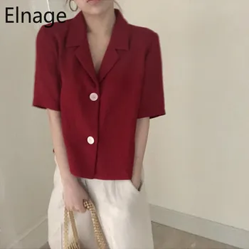 Elnage Retro Suit Collar Two Button Blusas Mujer De Moda Short Sleeve Shirts Solid Red Tops Korean Fashion Summer Blouse 5A315
Elnage Retro Suit Collar Two Button Blusas Mujer De Moda Short Sleeve Shirts Solid Red Tops Korean Fashion Summer Blouse 5A315