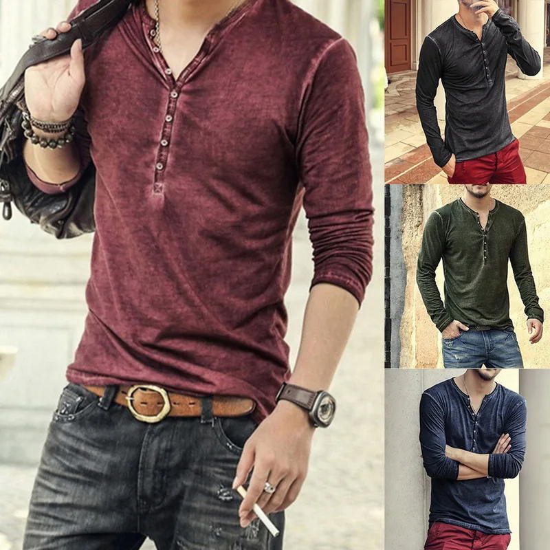 Mens Henley T-Shirts Long Sleeve Crew Neck with Button Slim Fit Plain Color Tee Tops Casual Men Popular Outwears
Mens Henley T-Shirts Long Sleeve Crew Neck with Button Slim Fit Plain Color Tee Tops Casual Men Popular Outwears