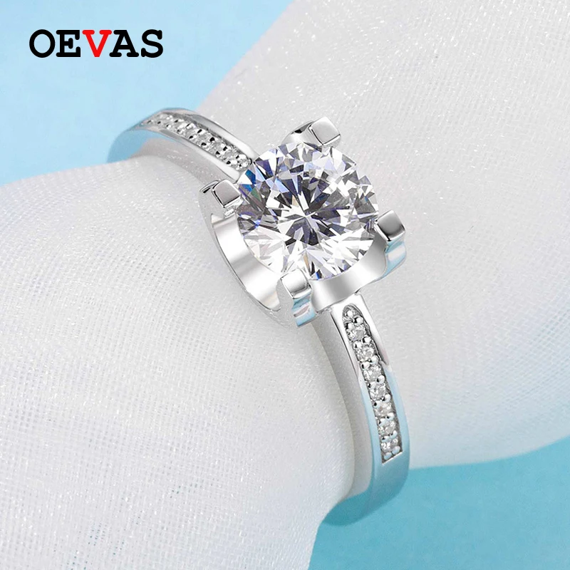 

OEVAS Real 1 Carat D Color Moissanite Wedding Rings For Women 18K White Gold Color 100% 925 Sterling Silver Bridal Fine Jewelry